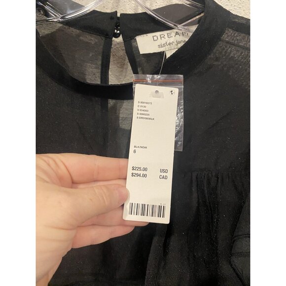 Sister Jane Dress Womens Medium Black Ruffle Tiered Puff Sleeve Mini Party - Picture 4 of 5